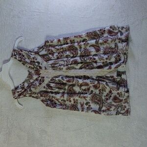 Medium Boho Tank By Spense, Y2K, Gypsy, Whimsy, Fairy core Cream & Pink Paisley